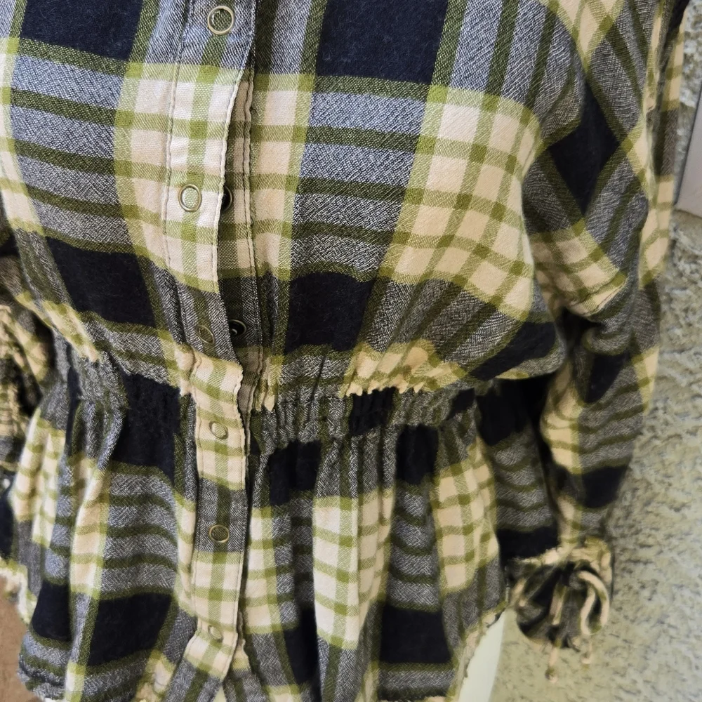 We The Free Wool Blend Plaid Peplum Snap Button Blouse - Picture 5 of 11